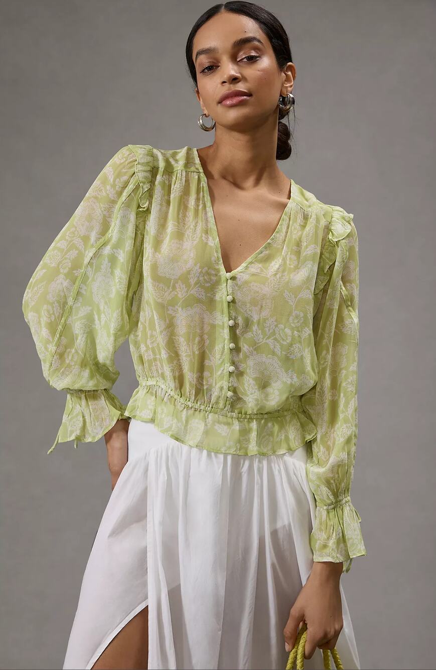 Anthropologie Sheer Dolman-Sleeve Blouse - New Large